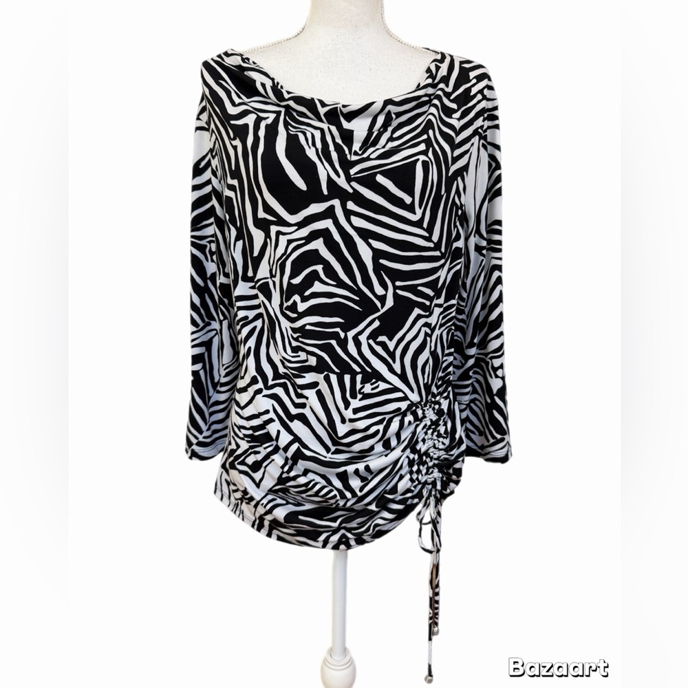 Jones New York Top Black/white Missing Size Tag See Descrip 3/4 Sleeve Tie Side - Picture 2 of 7